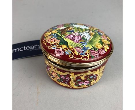 HALCYON DAYS MUSICAL ENAMEL, with figural design after an engraving of La Musique by Francois Boucher (1703-1770) and Rhapsod