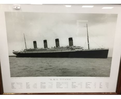 PRINT OF THE H.M.S. TITANIC, framed and under glass, 68cm x 87cm overall, along with a collection of other prints of ships an