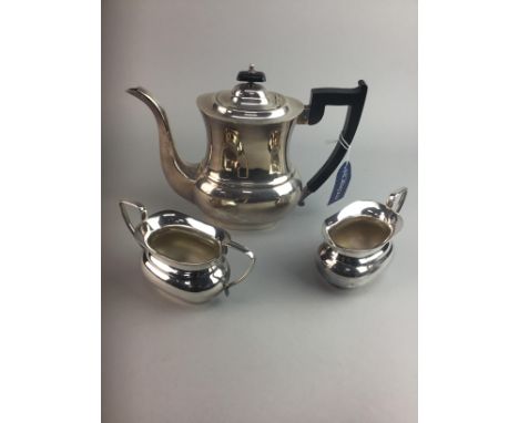 FOUR PIECE SILVER PLATED TEA SERVICE, comprising tea pot, coffee pot, sugar and cream