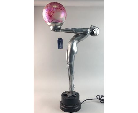 REPRODUCTION FIGURAL TABLE LAMP, of Art Deco design, 68cm high overall