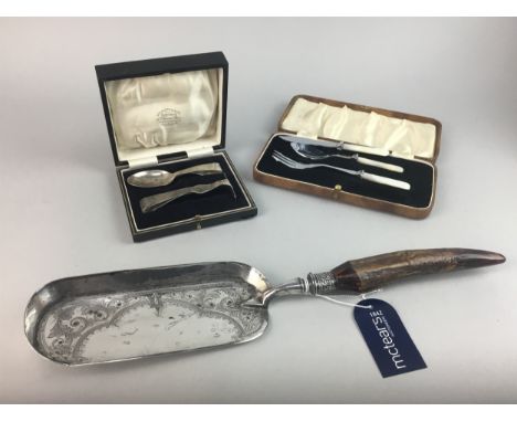 CASED SET OF MOTHER OF PEARL HANDLED KNIVES, along with a collection of plated ware including cased mother of pearl handled k