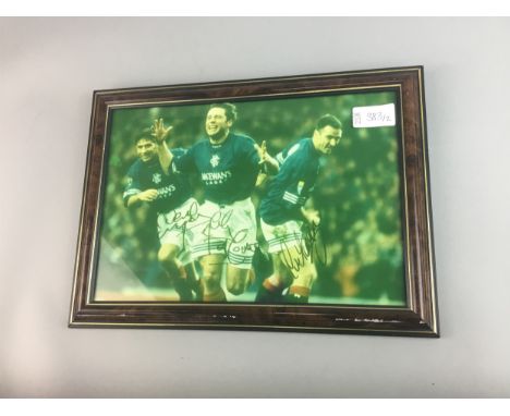 SIGNED PHOTOGRAPH OF ALLY MCCOIST, along with a print of Ibrox Football Stadium, each framed and under glass