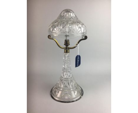 CUT GLASS TABLE LAMP, 37cm high, of tapered cylindrical form
