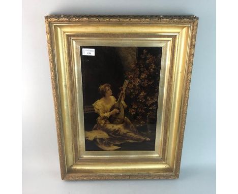 VICTORIAN CRYSTOLEUM, LADY PLAYING THE LUTE signed Franz Hanfstaeng 40cm x 26cm Framed