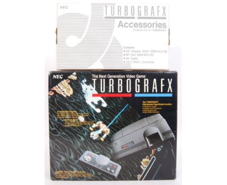 An original retro ' TurboGrafx ' electronic games console, Inner contents appears mint. Also to include an "accessories" box,
