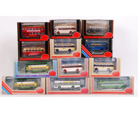 A collection of 12x boxed 1:76 scale EFE Exclusive First Editions diecast model buses. All models appear mint and unused, wit