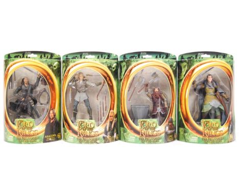 Four Toy Biz Made The Lord of the Rings; The Fellowship of the Ring action figures to include; Elrond, Gimli, Legolas &amp; A