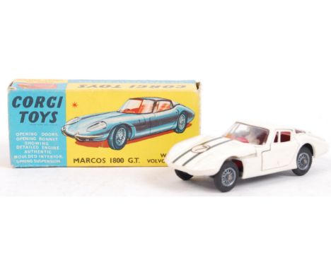 An original vintage Corgi Toys made diecast model car No. 324 ' Marcos 1800 GT With Volvo Engine '. White, with No.7 decals. 