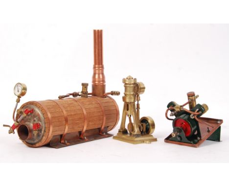 A collection of 3x large scale Live Steam related accessories. Comprising a large copper unfinished boiler with wood binding 