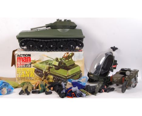 A large collection of assorted vintage Palitoy Action Man figures, vehicles and accessories. Comprising of: a boxed vintage S