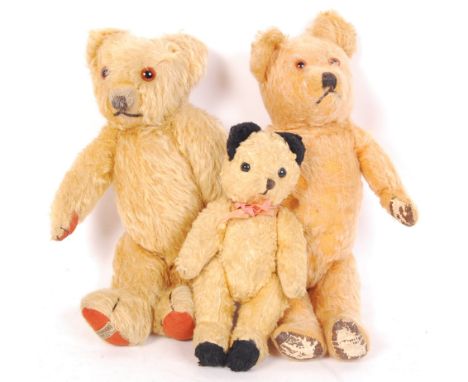 A collection of 3x vintage teddy bears - a golden mohair c1950's Merrythought bear (approx; 31cm tall), a similar believed Ch