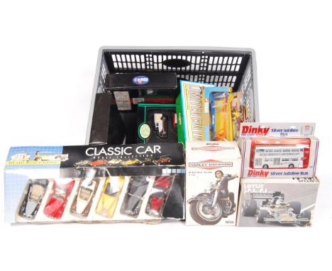 A collection of 10x various branded diecast model gift sets to include; 2002 Corgi Super Juniors, Polistil Harley Davidson &a