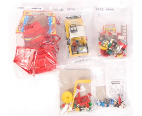 Five original vintage Playmobil playsets comprising of; 3553 Circus (2x bags), 3528 Safari, 3416 Playground & 3144 Police Hel