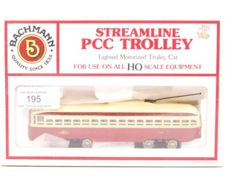 A Bachmann Streamline H0 gauge ' Light Motorised PCC Trolley Car '. Appears mint, within the original box.&nbsp;