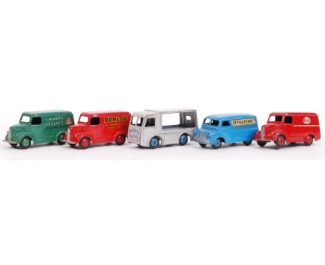 A charming collection of 5x original vintage Dinky Toys diecast model early advertising vehicles. To include; 30V NCB Electri