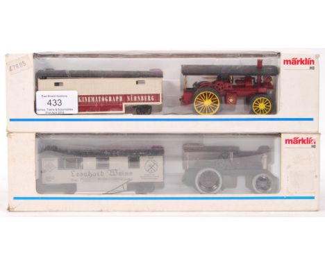 Two Marklin H0 / 00 gauge scale diecast model Steam Traction Engines &amp; Trailers - 1887 &amp; 1883 . Both within the origi