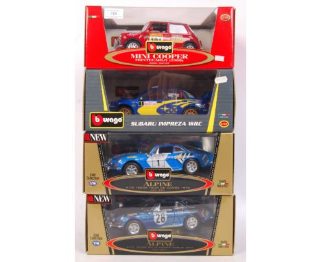 A collection of 4x large scale 1:18 &amp; 1:16 Burago diecast model vehicles to include; 34109 Mini Cooper, 3301, 3391 &amp; 