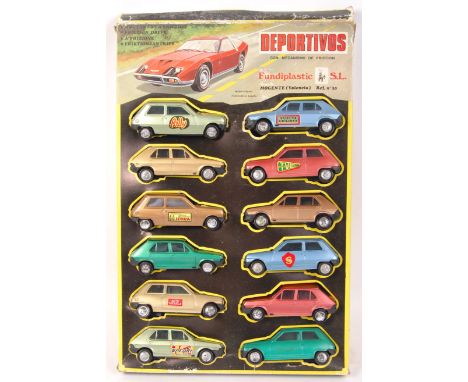 A rare 1970's Spanish made plastic model car in-store shop advertising display trade board of assorted ' Deportivos ' model c