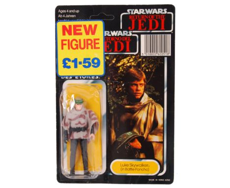 An original vintage rare Palitoy made Star Wars ' Last 17 ' carded action figure ' Luke Skywalker In Battle Poncho '. Factory