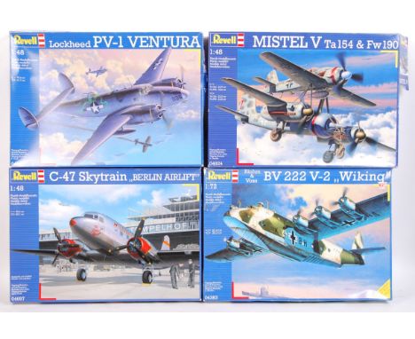 A collection of 4x 1:48 and 1:72 scale Revell made plastic model aeroplane / plane / aircraft kits - all appearing unused - t