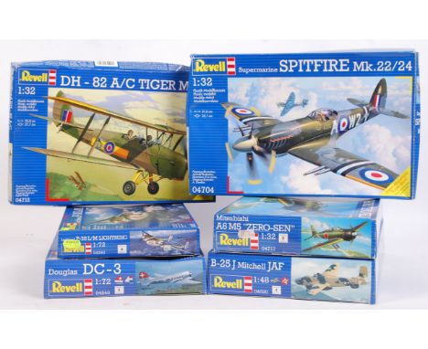 A collection of 6x Revell assorted scale ( 1:72, 1:48 &amp; 1:32 ) boxed plastic model plane / aeroplane / aircraft kits. All