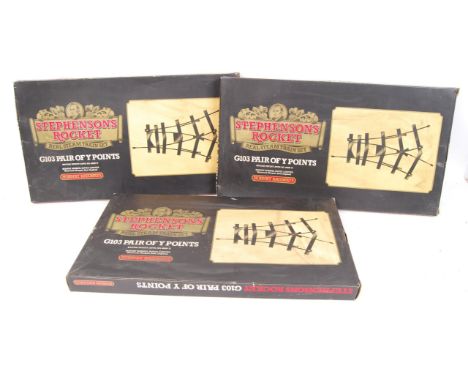 A collection of 3x rare vintage Hornby Railways ' Stephensons Rocket ' G103 - Pair Of Y Points ' boxed sets of train track po