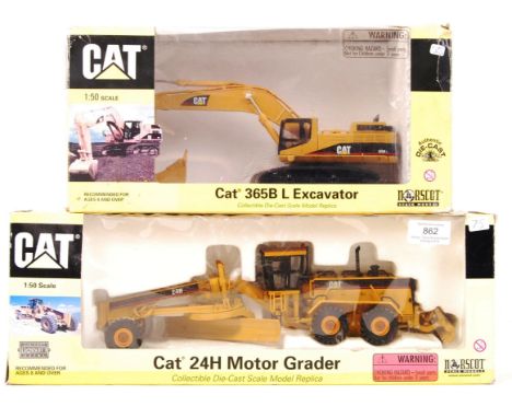 Two CAT made 1:50 scale construction related boxed diecast models. Comprising; CAT 24H Motor Grader and CAT 365B ' L ' Excava