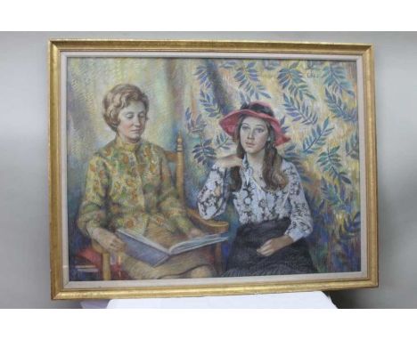 Colles, "Daydreaming &amp; Reading" (portrait of two ladies) pastel on board, signed, 75cm x 100cm, gilt framed and glazed