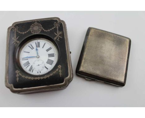 E.S. Barnsley &amp; Co. A silver and tortoiseshell watch case, Birmingham 1921,containing oversized chrome cased pocket watch