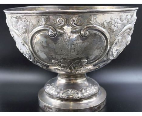 Elkington &amp; Co. (Frederick Elkington) A Victorian embossed silver punch bowl, scrolls and floral decoration, bears presen