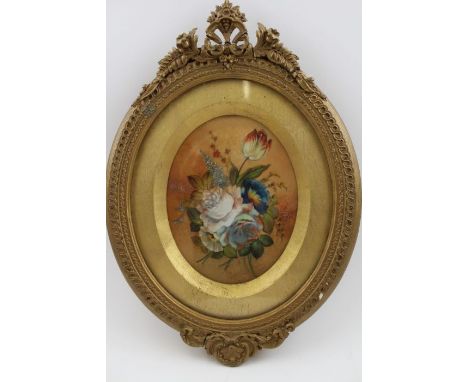 William Rayworth (1852-1905) a posy of flowers painted on a ceramic panel, signed W. Rayworth Derby, 20cm x 16cm, oval in a d