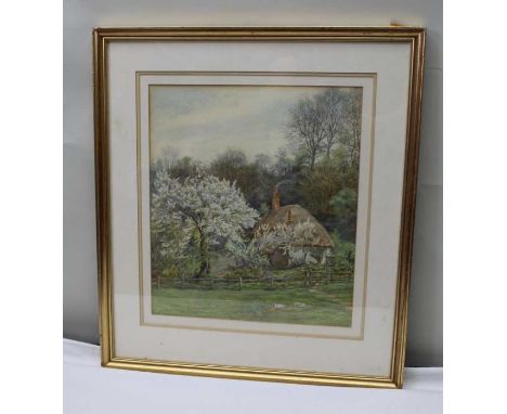 Edith Martino, "Woodland Cottage, with ducks in the foreground", watercolour painting, signed and dated 1894, 38cm x 33cm, gi