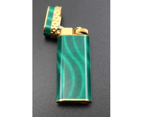 A Cartier of Paris gold plate lighter, with malachite effect, A55144 1989