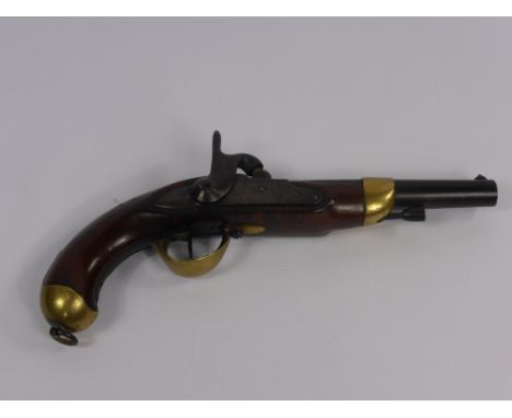 An Antique 13 Bore French model 1822 Military Percussion Holster Pistol, lock marked "Saint Ettiene Arsenal", regulation bras