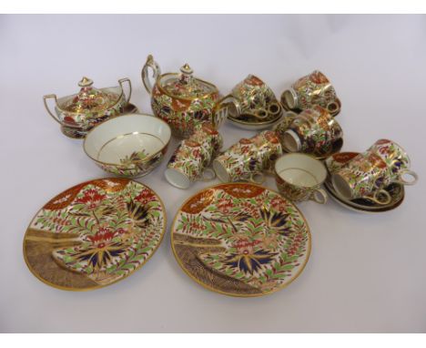 A Part Worcester Chamberlains Coffee and Tea Service, comprising eight coffee cups, eight tea cups, eight saucers, lidded sug