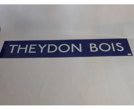 A London Underground Enamel Sign, depicting 'Theydon Bois'.