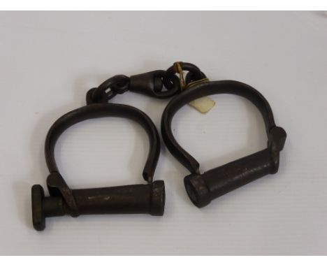 A Pair of WW1 Hyatt Model 2 M&C (Military & Civil) Handcuffs, marked with date 1915 and Military 'Crowsfoot'  Arrow. 