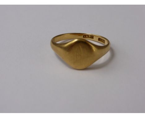 A Lady's 18ct Yellow Gold Signet Ring, size L, approx 3.8 gms.