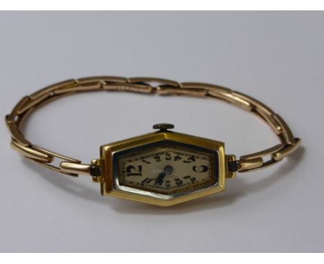 A Lady's 18 ct Cased Vintage Cocktail Wrist Watch,  on gold metal elasticated strap. The watch having a Swiss jewelled moveme