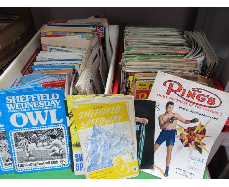 Wisden Cricket Monthly, other cricket and football magazines, 'The Ring', Sheffield Wednesday programmes, Tottenham mug, etc: