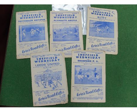 Sheffield Wednesday 1949-50 Programmes v. Bradford Park Avenue, Bury, Leeds (grubby), Plymouth, Tottenham. (5)