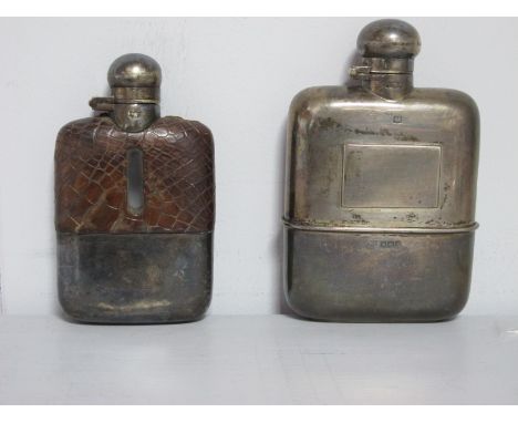 A Hallmarked Silver Hip Flask, Sheffield 1922, with hinged top and removable base cup, together with a JD &amp; S electroplat