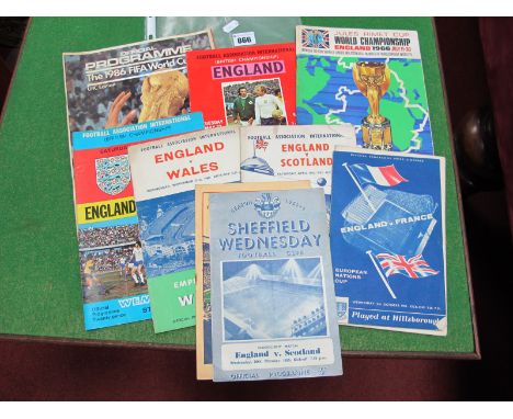 England Programmes 1955-6 v. Scotland at Hillsborough plus Ticket. 'B' International v. Germany. 1953 v. Scotland 1966 and 86