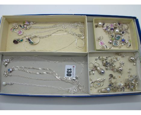 A Collection of "925" and Other Pendants on Chains and Earrings, including diamanté imitation pearl, modern pendants and matc