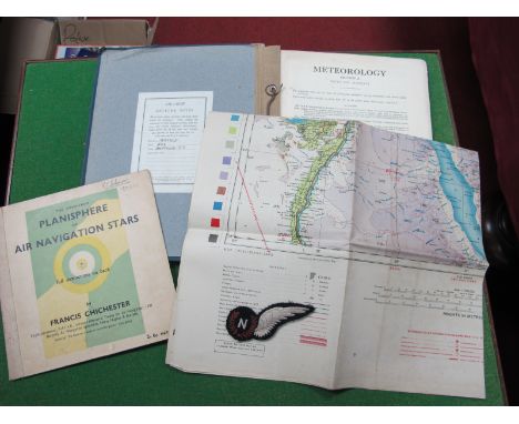 A WWII Period RAF Navigators Badge, RAF Air Crew lecture notes, observers planisphere of star navigation, a map of Middle Eas