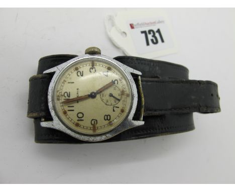 A Mid XX Century British Military Watch by Moeris, signed dial with Arabic numerals and seconds subsidiary dial, case stamped