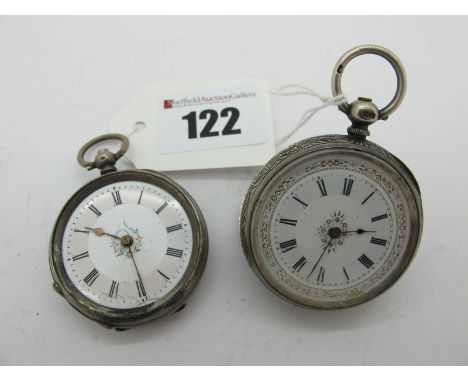 A Hallmarked Silver Cased Ladies Fob Watch, the foliate highlighted dial with Roman numerals, within foliate engraved and eng