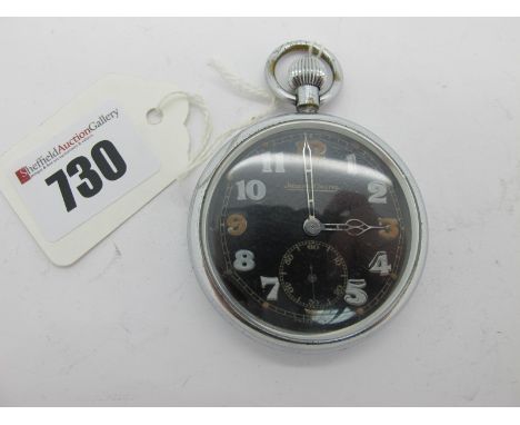 Jaeger Le Coultre; A Vintage Military Pocketwatch, with black dial, subsidiary second dial, lume numbers 3,9 and 12, military