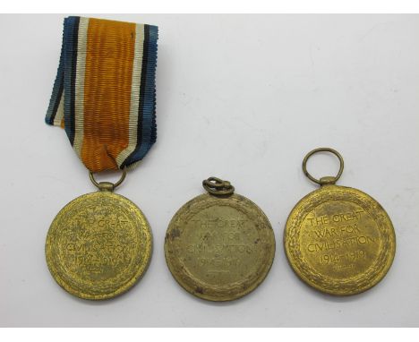 Three WWI Victory Medals, to 12118  Pte W. H Darby, East Yorks Reg, 54-093340 Pte B. Lawson, Army Service Corps, 103051 Pte G