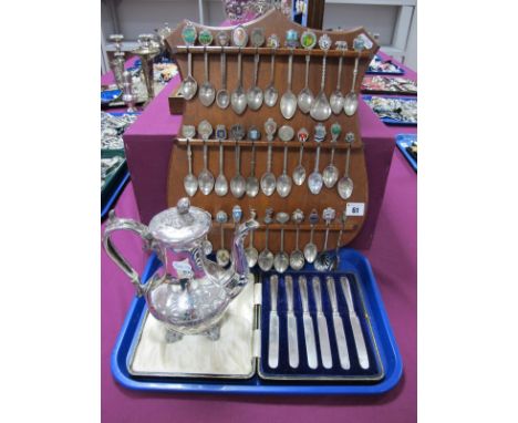 A Collection of Assorted Souvenir Teaspoons, including an Arts and Crafts, style spoon with cabochon highlight, enamel, etc; 